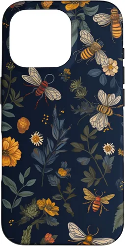 Vista 20 de Bees and Wildflowers on Dark Blue Funda para iPhone 17