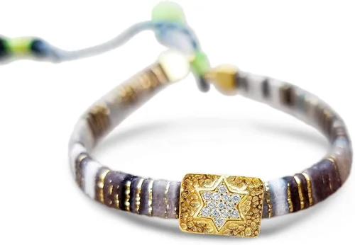 Vista 10 de Alef Bet by Paula Macrame Friendship Bracelet in Shades of Blue with Gold-plated Jewish Star of David Charm