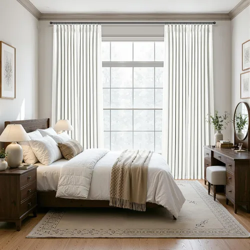Vista 4 de Cortinas opacas plisadas de lino beige y blanco de 90 pulgadas de largo para dormitorio o sala de estar, juego de 2 paneles, oscurecimiento