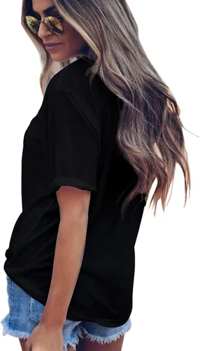 Vista 3 de Yesqueen Camiseta de algodón básica de verano para mujer, manga corta, cuello redondo, holgada, para verano