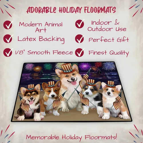 Vista 2 de Doggie of the Day Corgi Dogs Floor Mat - 4th of July Independence Day - Best Dog Doormat - Protector Decor - Unique Portrait Art - Premium Quality