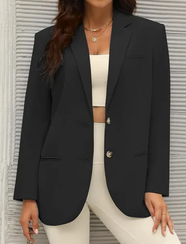 Vista 7 de Sucolan Blazers de gran tamaño para mujer, de manga larga, frente abierto, casual, chaqueta de solapa con botones, chaqueta de traje con bolsillos