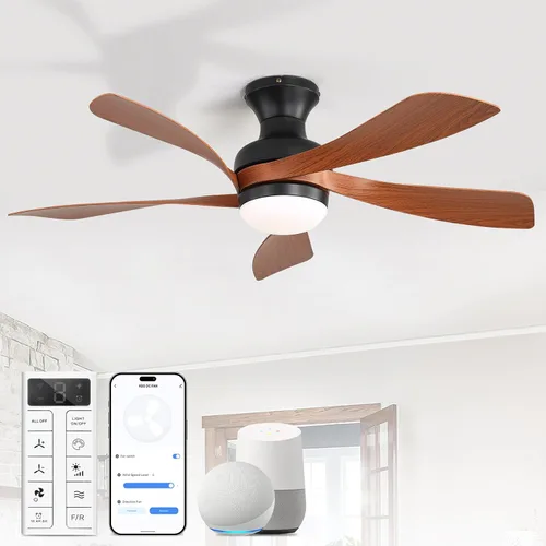 Vista 12 de Sofucor Ventilador de techo inteligente de perfil bajo de 52 pulgadas con luces y control remoto, ventilador de techo empotrado funciona con Blanco
