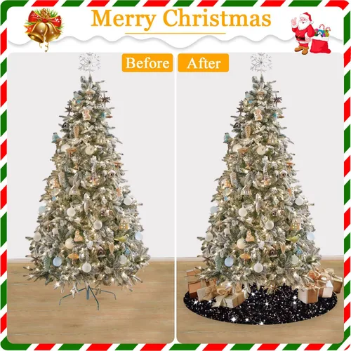 Vista 6 de FANPROMS Falda de Árbol de Navidad Negra de 21 Pulgadas Falda de Árbol de Lentejuelas Única de Terciopelo Faldas Mini de Árbol para Árboles
