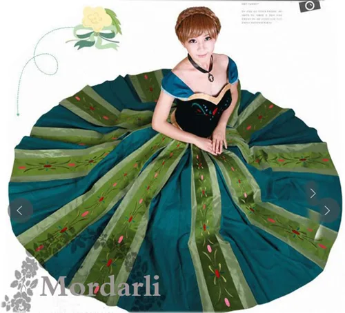 Vista 6 de Mordarli Disfraz de princesa Anna para mujer, disfraz de Halloween, Navidad, cosplay, disfraz de coronación
