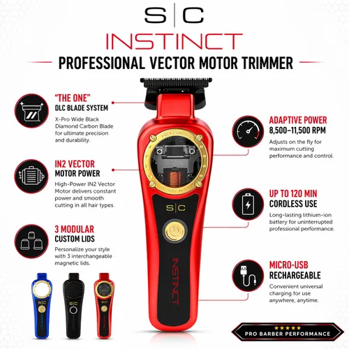 Vista 2 de StyleCraft Instinct Professional Cordless Hair Trimmer with IN2 Vector Motor, Intuitive Torque Control & Precision Black Diamond Blades