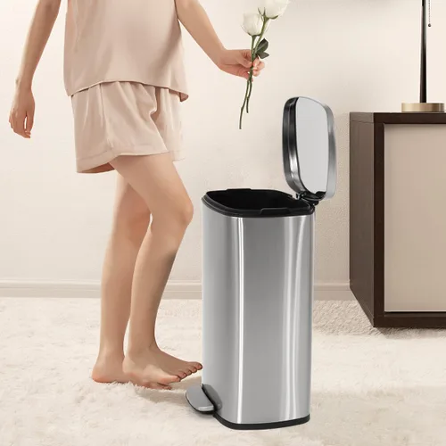 Vista 3 de Cubo de Basura con Pedal de Acero Inoxidable de 13 Galones Cubo de Basura de Metal con Tapa Cubos de Basura Grandes para Cocina, Baño, Baño, Oficina