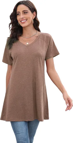 Vista 3 de Túnicas largas o tops para mujer para llevar con leggings, blusas de manga cortalarga
