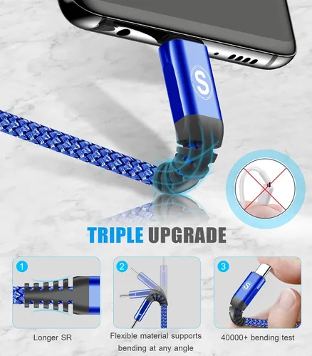 Vista 6 de sweguard Cable USB a USB C [2 unidades, 3.3 pies] de nailon trenzado USB A a tipo C, cable de carga rápida para iPhone 17, 16, 15 Pro Max, Samsung