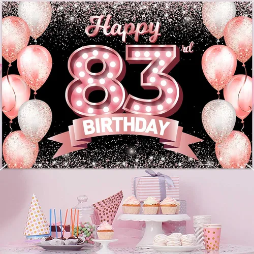 Vista 354 de Cartel de feliz cumpleaños décimo oro rosa, telón de fondo, saludos a 10 años, globos de confeti, decoración temática para niñas de 10 años