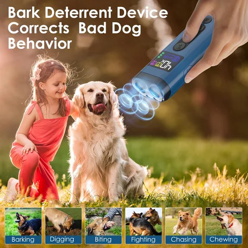 Vista 6 de Dispositivo disuasorio de ladridos de perro, rango de 65 pies, dispositivo ultrasónico de disuasión de ladridos 3X y entrenador ultrasónico para Azul