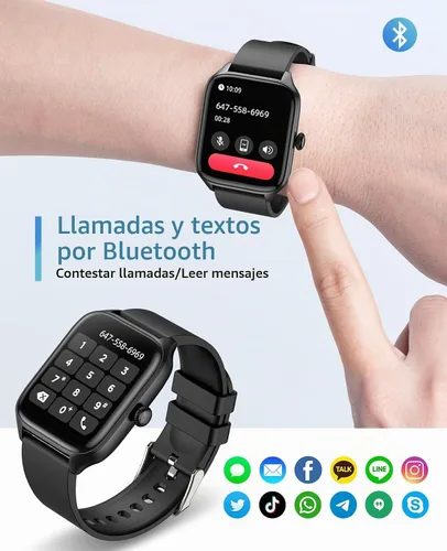 Vista 4 de Relojes inteligentes para hombres y mujeres con llamada Bluetooth, rastreador de actividad física de 1.96 pulgadas, pantalla táctil completa HD