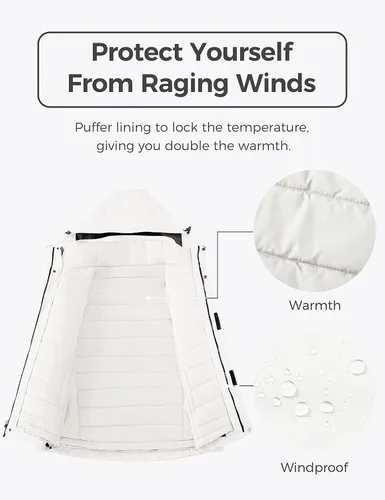 Vista 4 de Wantdo - Chamarra impermeable de esquí 3 en 1 para hombre, abrigo acolchonado para nieve