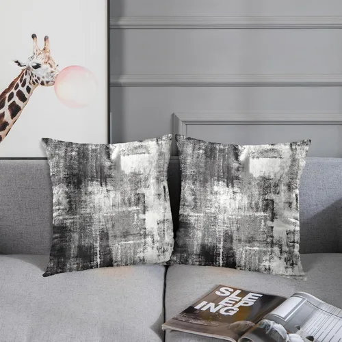 Vista 5 de Emvency Juego de 2 fundas de almohada modernas con pintura abstracta negra, blanca y gris, fundas de almohada decorativas para sofá, decoración