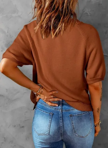 Vista 4 de Dokotoo Cárdigan corto de algodón para mujer, suéter de punto corto con botones, mangas abombadas, túnica