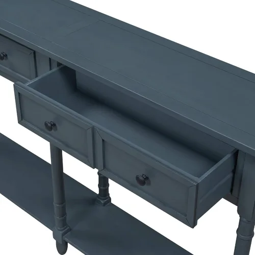 Vista 7 de Merax Mesa consola de 2 niveles con 2 cajones de almacenamiento para sala de estar, mesa de entrada estrecha con estante inferior, mesa de sofá