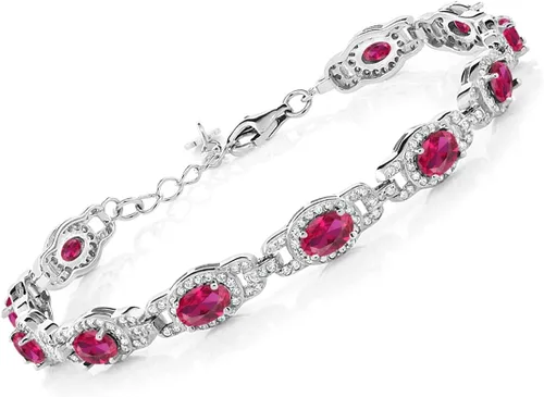 Vista 18 de Gem Stone King 7-14 Cttw Oval Gemstone Birthstone Tennis Bracelet For Women 925 Sterling Silver Oval 6X4MM 7 Inch With 1 Inch Extender Fine