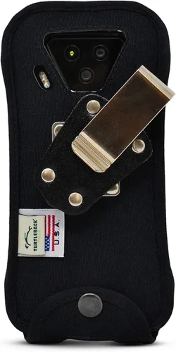 Vista 4 de TurtleBack Funda ajustada diseñada para Kyocera DuraForce Ultra 5G de nailon negro resistente con clip de cinturón de metal giratorio y romántico