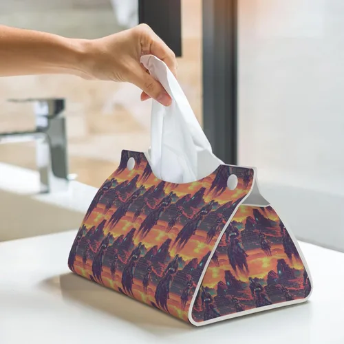 Vista 5 de Cyber Retro Western Cowboy Print Tissue Box Cover, Foldable Modern Leather Long Tissue Box Holder, Home Decor Accessories for Bathroom, Office