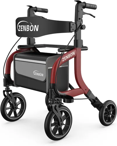 Vista 12 de Andador con ruedas para personas mayores/adultos plegable en dos direcciones con asiento de 330 libras de capacidad, 4 ruedas grandes de 8 pulgadas
