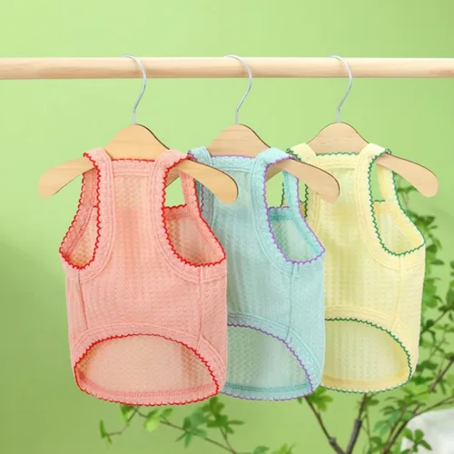 Vista 3 de Camisa de algodón para perros, camisetas ligeras de verano para mascotas, suave, transpirable, elástica, para gatos, perros, camiseta sin mangas
