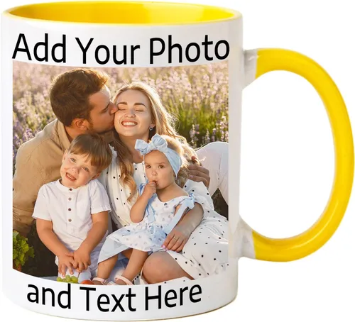 Vista 9 de OELTTG Tazas de café novedosas, taza personalizada con nombre y logotipo de texto fotográfico, taza personalizada de 11 onzas en ambos lados