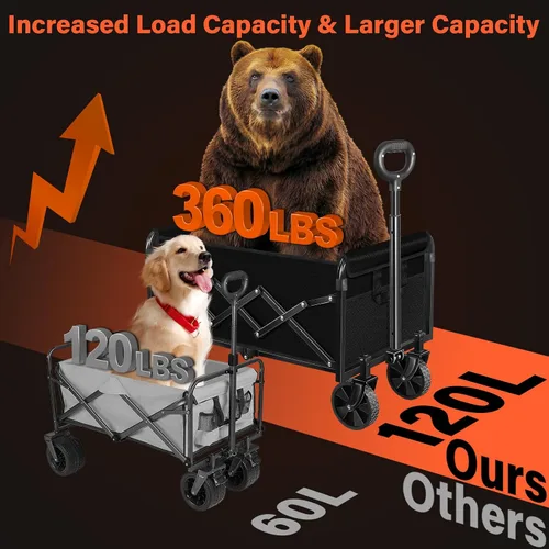 Vista 4 de Carritos con ruedas plegables colapsables: vagón de compras plegable de 360LBS portátil de alta resistencia para compras y camping - Vagón
