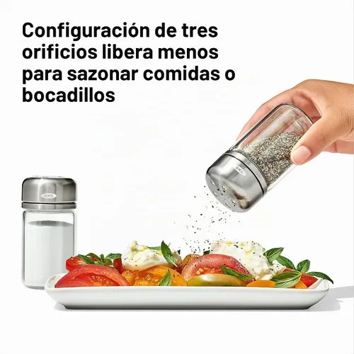 Vista 5 de OXO Good Grips - Juego de salero y pimentero de vidrio ajustable, 3.5 oz cada uno, transparente