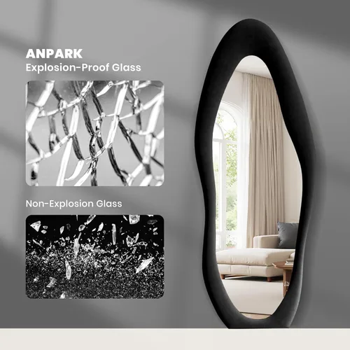 Vista 2 de Anpark Espejo de Cuerpo Completo 63"x24" Espejo de Piso de Cuerpo Completo Irregular Montado en Pared con Soporte Marco Envuelto en Franela Negra