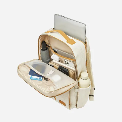 Vista 5 de Nordace Siena Pro 17 - Mochila inteligente con puerto USB, mochila para laptop de 17 pulgadas, mochila diaria de 26 L para viajes, uso diario o Beige