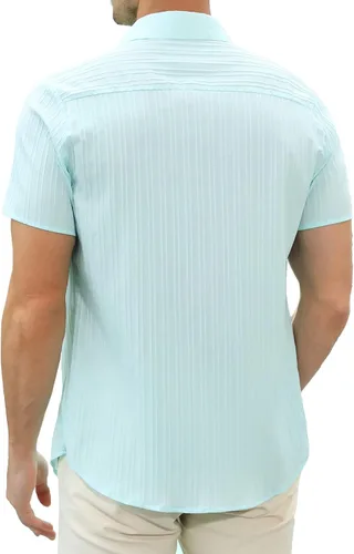 Vista 4 de TURETRENDY Camisas de lino para hombre de manga corta con botones para playa
