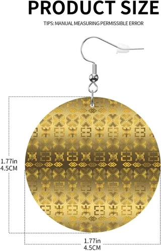 Vista 4 de Aretes redondos de cuero, patrón étnico africano con símbolos Adinkra, aretes colgantes de piel sintética para mujeres y niñas, Cuero sintético, No