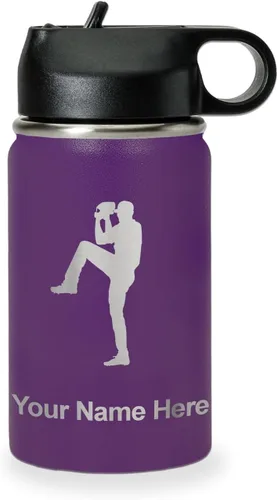 Vista 34 de LaserGram Botella de agua personalizada, jarra de béisbol, acero inoxidable de doble pared aislada al vacío con popote superior, regalo grabado Negro