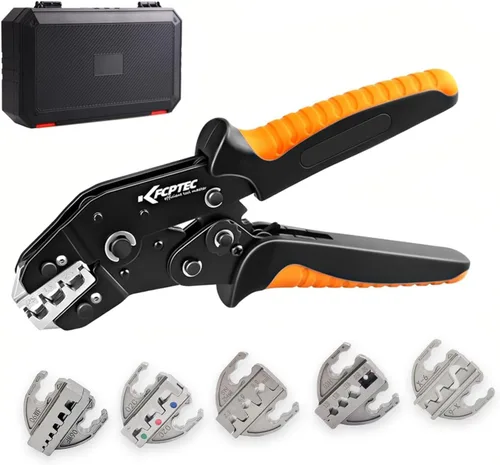 Vista 8 de KF CPTEC Kit de herramientas de engaste de alambre de trinquete de 5 piezas con mandíbulas de cambio rápido para conectores termorretráctiles