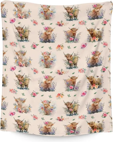 Vista 7 de Mercuryelf Highland Cow - Manta suave, mullida y cálida, 30 x 40 pulgadas, manta pequeña para regazo y cuna, color beige, bonito regalo para bebé