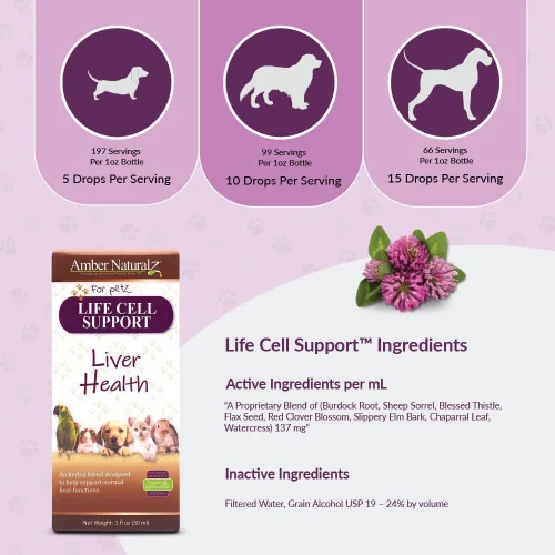 Vista 4 de Amber NaturalZ - Life Cell Support - Salud del hígado - para Petz - 1 onza Provides antioxidant protection to support normal cellular function &