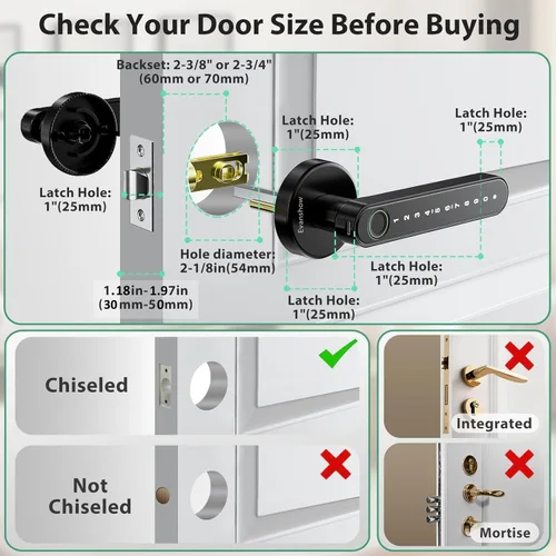 Vista 3 de Cerradura de puerta con huella dactilar, perilla biométrica de puerta con teclado sin llave, cerraduras de puerta para dormitorios, hogar, hotel