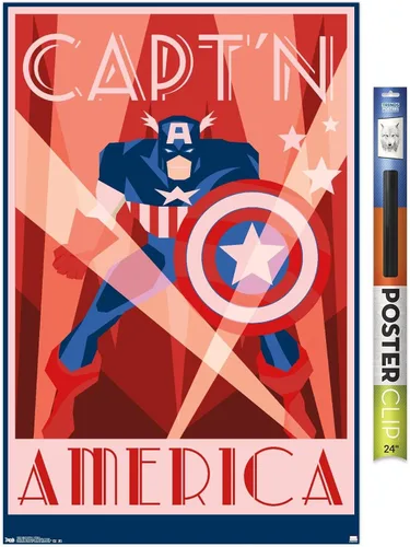 Vista 17 de Trends International Marvel Comics - Póster de pared Art Deco, Capitán América, 14.725 x 22.375 pulgadas, versión enmarcada de madera de granero