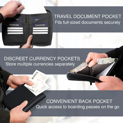 Vista 4 de Soporte para pasaporte familiar de cuero de grano completo para 4 pasaportes - Soporte RFID para pasaporte y organizador de documentos de viaje