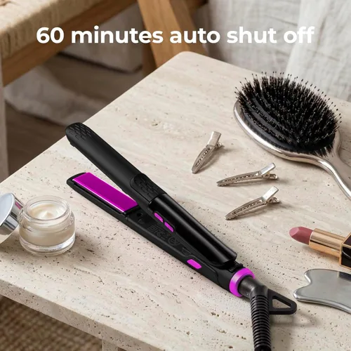 Vista 7 de ORYNNE Mini plancha plana de 1/2 pulgada de titanio de cerámica con 5 ajustes de temperatura, apagado automático, mini alisador de pelo de doble