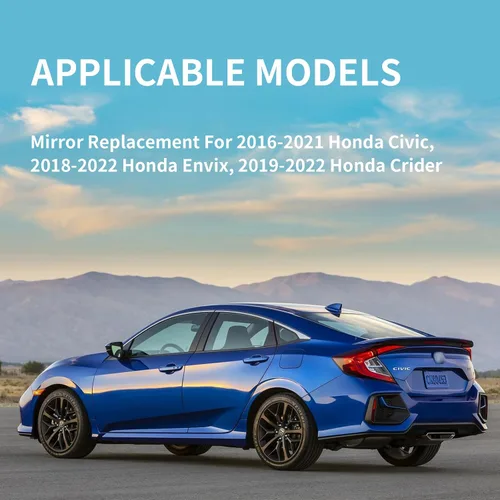 Vista 6 de Reemplazo del espejo lateral del conductor para Honda Civic 2016-2021, Honda Envix 2018-2022, Honda Crider 2019-2022, cristal del espejo lateral