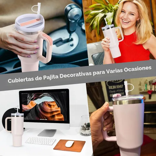 Vista 7 de 6 piezas de cubiertas de pajita de silicona con tapa compatible con vaso Stanley de 30-40 oz con mango, tapa de 10 mm, cubiertas de pajita a prueba