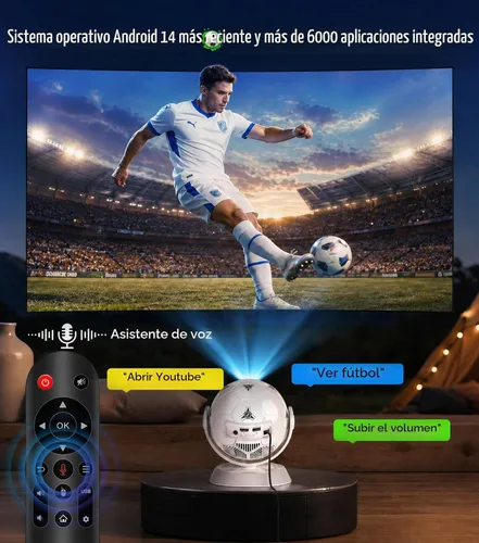 Vista 7 de Magcubic Mini proyector con temática de fútbol 2026, proyector portátil con WiFi 6 y Bluetooth 5.4, soporte 4K, Keystone automático, rotación