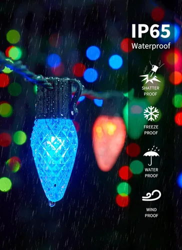Vista 5 de Brightown Luces LED de Navidad C9 para exteriores, 100 LED RGB inteligentes para árbol de Navidad, sincronización de música, control por aplicación