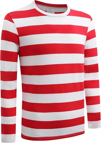 Vista 3 de Camiseta de manga larga a rayas para hombre, elástica, cómoda, cuello redondo