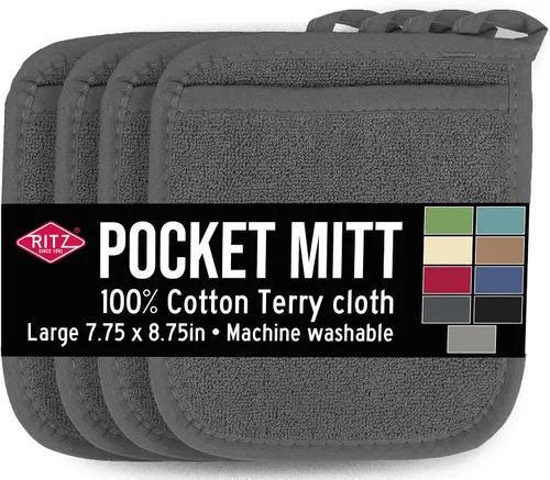 Vista 18 de RITZ Terry Pocket Mitt & Hot Pad: Unparalleled Heat Resistant, Durable 100% Cotton – Ergonomically Designed for Optimal Grip – Easy-Care Machine
