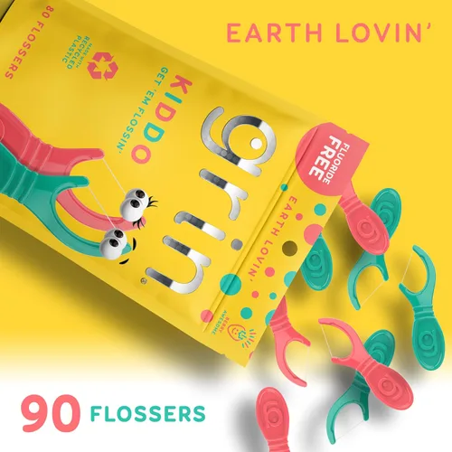 Vista 3 de GRIN Kiddo Hilos Dentales, Sabor Berry Impresionante, Plástico Reciclado, Agarre Jumbo, Haz que TUS NIÑOS Empiezen a Usar Hilo Dental Temprano