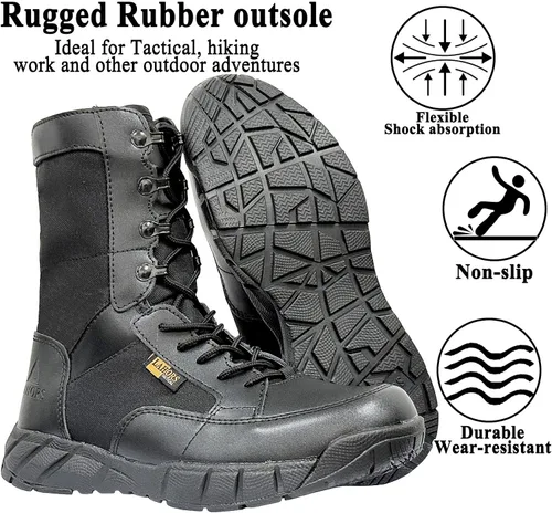 Vista 4 de Zapatos tácticos ligeros para hombre, botas de combate, botas marrones coyote, entrenamiento militar, con cordones, senderismo al aire libre