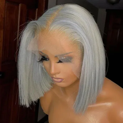 Vista 12 de Pelucas de cabello humano lacio marrón rojizo de 8 pulgadas, #33 13x4 HD, transparente, color marrón rojizo, peluca frontal de encaje frontal