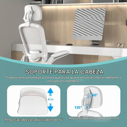 Vista 3 de Mimoglad Silla de oficina, silla de escritorio ergonómica de respaldo alto con soporte lumbar ajustable y reposacabezas, silla giratoria con Todo